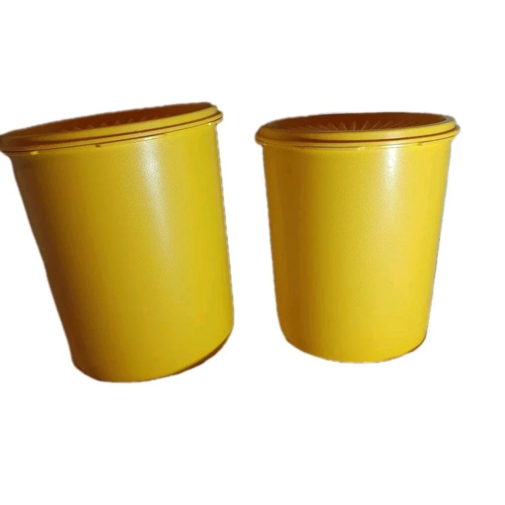 EXC VTG Tupperware Servalier Canister Set #809 & #807 Harvest Gold 70s Floral